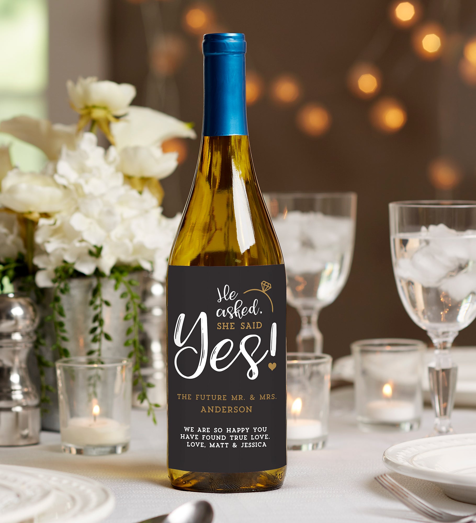 He Asked, She Said Yes! Wedding Wine Bottle Label
